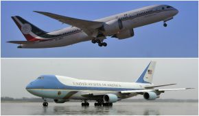 El nuevo avión presidencial mexicano, un Boeing 787-8, y el actual Air Force One, un Boeing 747-200