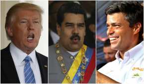 El presidente Donald Trump, su homólogo venezolano Nicolás Maduro y el líder opositor Leopoldo López