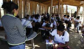 Un salón de clases en una escuela rural de Acapulco, Guerrero