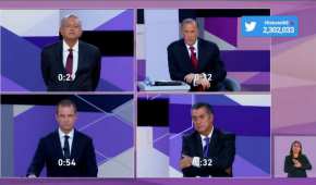 Los cuatro candidatos presidenciales durante el segundo debate del INE