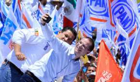 Ricardo Anaya y Diego Sinhué Rodríguez, candidato del Frente al gobierno de ese estado