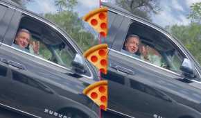 El conductor le ofreció pizza al presidente quien le deseó buen provecho