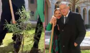 El presidente sembró un árbol en Palacio Nacional en compañía de su esposa, Beatriz Gutiérrez Müller
