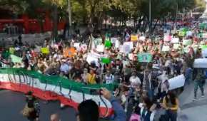 A la movilización acudieron con banderas de México, pancartas y trajes color verde olivo