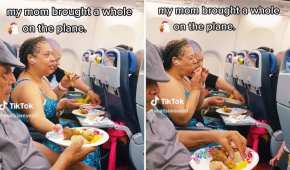 La familia disfrutó de su comida en el avión