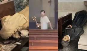 En videos, se pudo apreciar cómo el individuo destroza las imágenes de varios santos