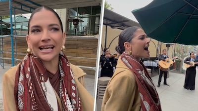 En compañía del mariachi  ‘Mi Jalisco', la cantante caminó por las calles