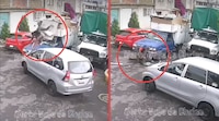 VIDEO: ¿Quién tuvo la culpa? Percance vial termina con una mujer y su hijo proyectados de un camión