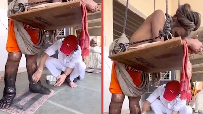 Monje hindú lleva 12 años sin sentarse ni acostarse para buscar una visión divina de Shiva