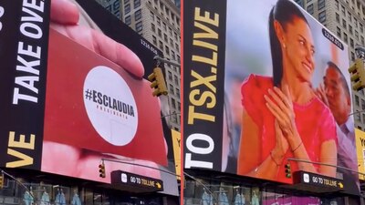 La aspirante presidencial aparece en las pantallas