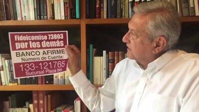 El líder de Morena presentó una cuenta bancaria para ayudar a los damnificados