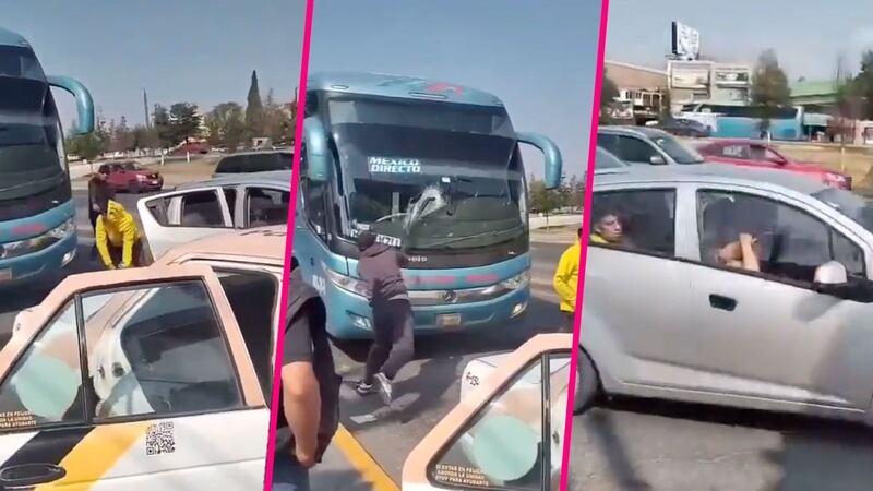 VIDEO: Tras choque sujetos destruyen autobús de pasajeros en la México-Pachuca; SSPH los detiene
