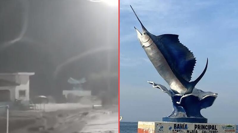 VIDEO: Así derribaron las olas la estatua del pez vela en Puerto Escondido, por el paso de ‘Erick’