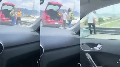 En videos en redes se observa a un automovilista lanzando de un puente a un repartidor