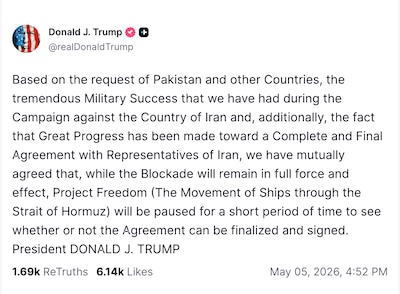 Trump suspende el operativo militar ‘Proyecto Libertad’ en Ormuz a petición de Pakistán