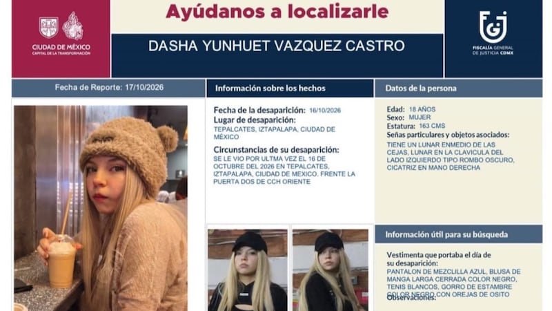 Desaparece Dasha Yunhuet, alumna del CCH Oriente; fue vista por última vez a la salida del plantel