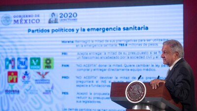 El presidente dio a conocer qué partidos donarán su presupuesto para atender el COVID-19