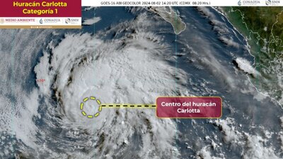 Carlotta pasó de tormenta tropical a huracán categoría 1 esta mañana