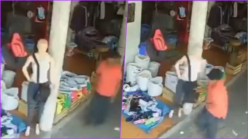 VIDEO: Ladrón se confunde e intenta asaltar a un maniquí; falla al hacerlo