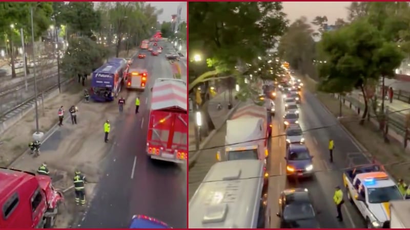 Tráiler se impacta contra autobús de pasajeros en Calzada de Tlalpan