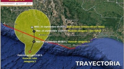 Llegará a tierras mexicanas en su categoría 3 y luego se degradará en tierra
