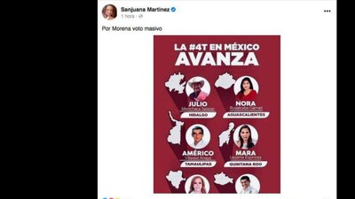 Sanjuana Martínez borró al menos dos mensajes de los que había compartido