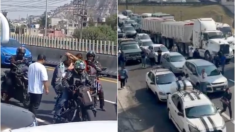 VIDEO: Motociclista ‘salva’ a hombre y su bebé atrapados en bloqueo en la México-Pachuca
