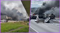 Pipa de combustible vuelca y explota en la autopista México-Puebla