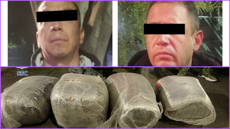 Policías sorprenden a 2 hombres mientras cargaban bultos con mariguana a una camioneta en CDMX