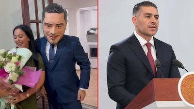 VIDEO: Botarga de ‘Omar García Harfuch’ le regala flores a una mujer