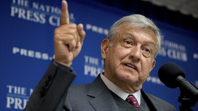 López Obrador durante la conferencia en el National Press Club, en la capital estadounidense