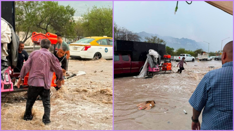 VIDEO: Fuertes lluvias se llevan un mercado ambulante en Nuevo León