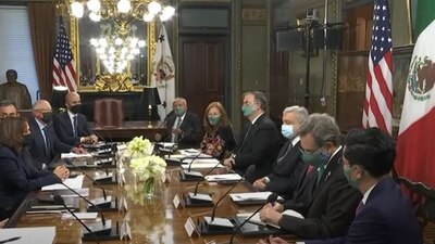 Kamala Harris y Andrés Manuel López Obrador sostienen reunión de trabajo