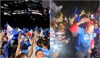 Afición del Cruz Azul celebra el título de Concacaf en el Ángel de la Independencia