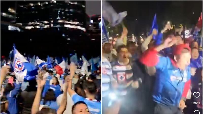 Afición del Cruz Azul celebra el título de Concacaf en el Ángel de la Independencia
