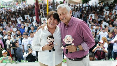 Delfina Gómez y López Obrador en campaña en el Edomex