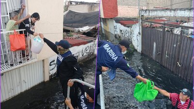 Equipos de seguridad y rescate entregaron apoyos a los habitantes de Chalco que siguen inundados
