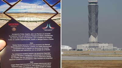 De cuatro estrofas, este particular himno destaca las cualidades de la terminal aérea de Santa Lucía y sus trabajadores