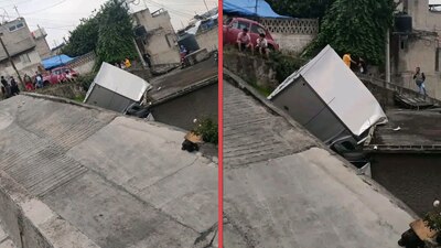 Camioneta pierde el control en una pendiente y cae sobre una casa en Naucalpan