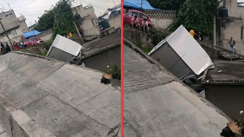 Camioneta pierde el control en una pendiente y cae sobre una casa en Naucalpan