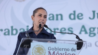 SAN QUINTÍN, BAJA CALIFORNIA, 19JUNIO2026.- Claudia Sheinbaum, presidenta de México durante su intervención en el acto protocolario del Plan de Justicia para Trabajadores Agrícolas en San Quintín.