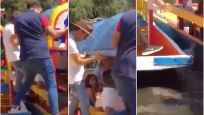 Momento en el que un joven cae de una trajinera en Xochimilco