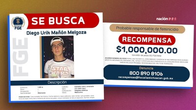 La Fiscalía de Michoacán ofrece la recompensa a quien dé información de Diego Urik Mañón
