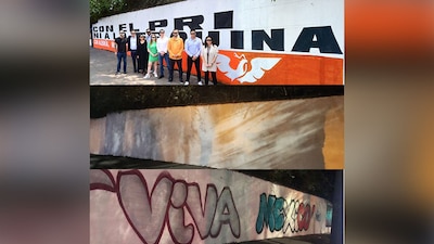 La alcaldesa mandó a borrar la pinta de MC y en su lugar colocó un "viva México"