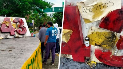 Normalistas acudieron al sitio para limpiar y arreglar el antimonumento