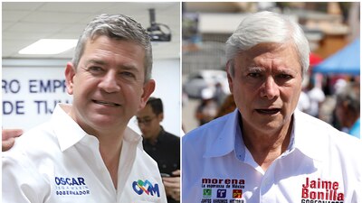 Oscar Vega, del PAN, y Jaime Bonilla, de Morena. En la contienda hay otros cuatro nominados
