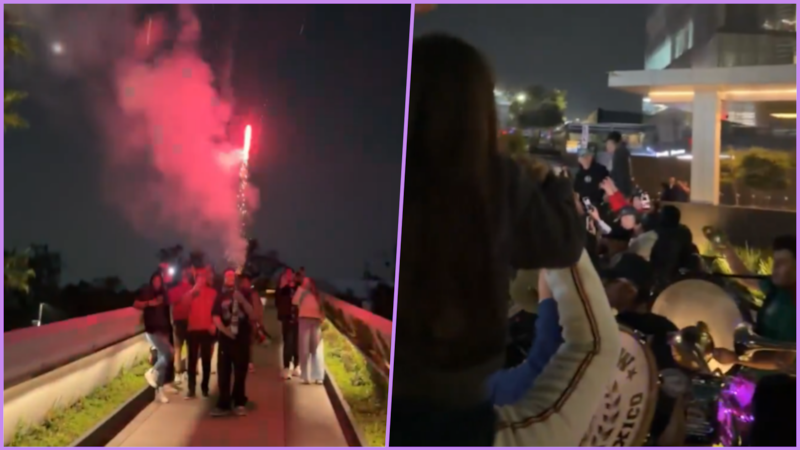 VIDEO: Con misil de pirotecnia y tambores, aficionados mexicanos dan serenata a Inglaterra