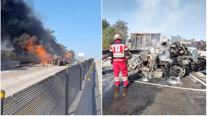 Choque de pipa con combustible en la Puebla-Orizaba amenaza con explosión