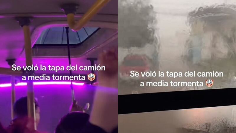 ¡Paraguas al rescate! Pasajeros tapan toldo roto de camión bajo tormenta en Guadalajara