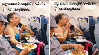 La familia disfrutó de su comida en el avión
